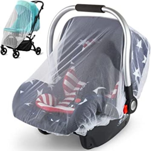 2 Pack Mosquito Cover for Stroller, Bug Net for Car Seat, Portable Durable, No Harmful Chemicals, Long-Lasting Infant Insect Shield Netting, White (M+L), Set.