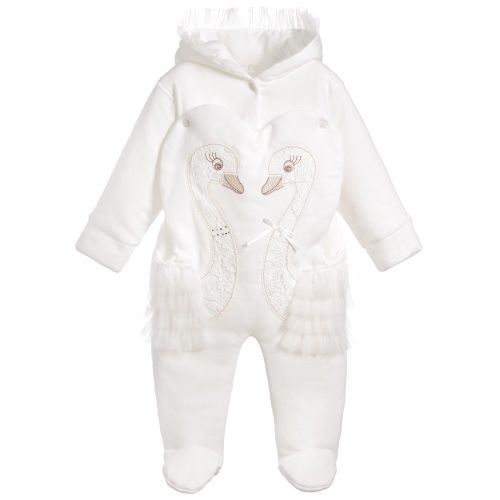 Sofija - Baby Girls Ivory Swan Pramsuit | Childrensalon
