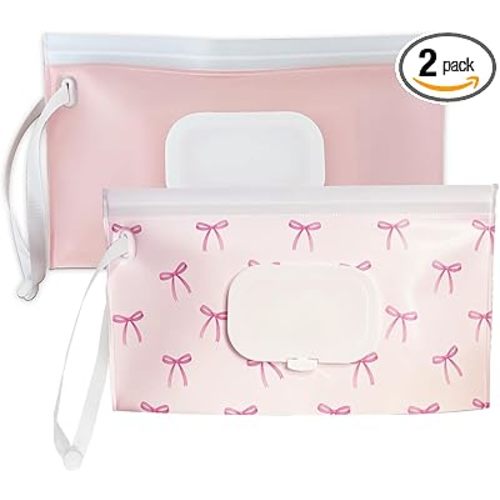 cephira Baby wipes dispenser,portable baby wipes holder for outdoor, Refillable baby wipes container, on the go wet wipe pouch for travel, resuable wipes dispenser for hiking (Pale Pink)