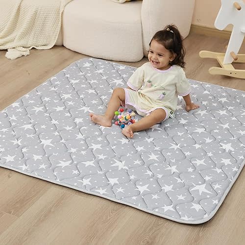 Viviland Baby Play Mat 50" x 50", Extra Thick Big Baby Mat for Baby/Toddler, Foldable Baby Play Mat Suitable for Flooring, Play and Playtime, Machine Washable and Easy to Care for (Grey Star)