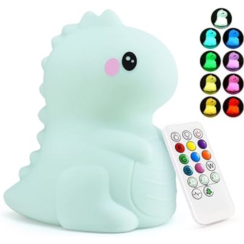 PAMANO Dinosaur Kids Night Lights -USB Rechargeable Animal Silicone Lamps with Touch Sensor and Remote Control -Portable Color Changing Glow Soft Cute Baby Infant Toddler Gift - (Green)