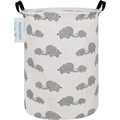 LANGYASHAN Storage Bin, Canvas Fabric Collapsible Organizer Basket for Laundry Hamper,Toy Bins,Gift Baskets, Bedroom, Clothes,Baby Nursery (Full Love Elephant)