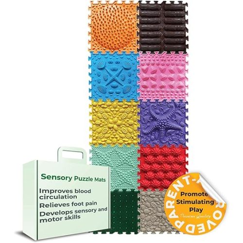 Massage Puzzle Floor Mats - Orthopedic Game Mat for Kids, Sensory Play, Interlocking Floor Tiles, Childrens Play Mats, Game Mat Se (Morning Miracle)