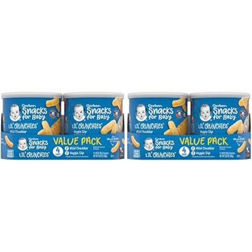 Gerber Snacks for Baby Value Pack, Lil Crunchies, Mild Cheddar & Veggie Dip, 1.48 Ounce (Pack of 8)