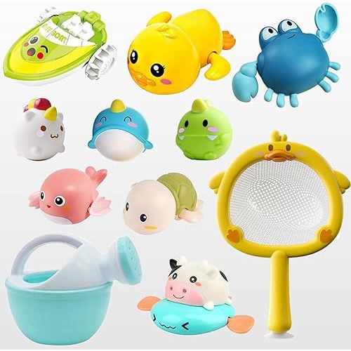 Baby Bath Toy for Toddlers,Bathtub Toy with Clockwork No Hole Baby Pool Toys Fishing Games Swimming Toys,Toddler Bath Toys ,Fishing Net Water Table Toys (11pcs)