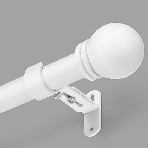 Curtain Rods for Windows 16 to 76 Inches, Curtain Rod Max Adjustable Length of 88 IN, 1" Diameter Drapery Rods Round Finials, White