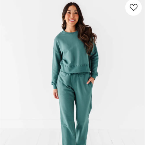 Women's Cropped Sweatshirt & Wide Leg Jogger Pants Set - Teal