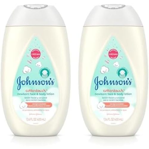 Johnson's CottonTouch Newborn Baby Face and Body Lotion, Hypoallergenic Moisturization for Baby's Skin, Made with Real Cotton, Paraben-Free, Dye-Free, 13.6 fl. oz (Pack of 2)