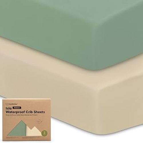 2-Pack Waterproof Crib Sheets for Boys, Girls - Viscose Derived from Bamboo Crib Sheets Neutral, Crib Mattress Protector Sheet, Soft Toddler Bed Sheets, Fitted Baby Crib Sheets Girl, Boy (Hedges)