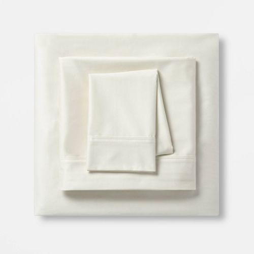 Twin XL Solid Performance 400 Thread Count Sheet Set White - Threshold™: Cotton Sateen, OEKO-TEX Certified, 4-Piece