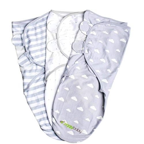 Swaddle Blanket Adjustable Infant Baby Wrap Set by Ziggy Baby 3 Pack Soft Cotton Grey Cloud Stripe & Stars