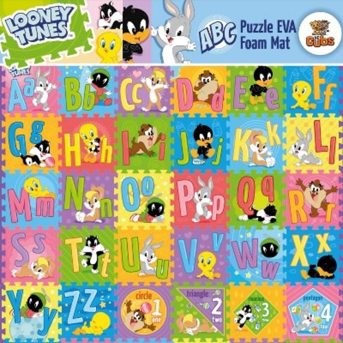 Looney Tunes ABC, Numbers & Shapes Foam Puzzle Baby Activity Floor Playmat - Tummy Time, Kids Preschool & Nursery - 36 Tiles, 12x12" - KC Cubs