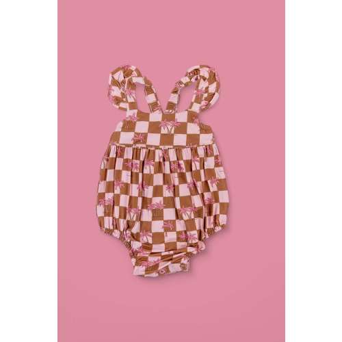 Sunset Beach Checkers Cap Sleeve Dream Bubble Romper