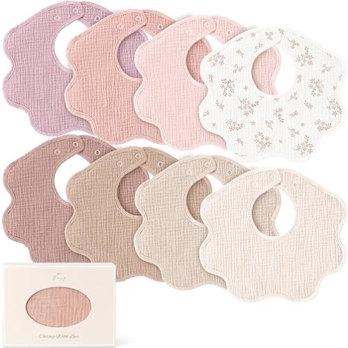 Konssy Muslin Baby Bibs 8 Pack, 100% Cotton Absorbent Bandana Drool Bibs for Teething and Drooling for Unisex Boys and Girls