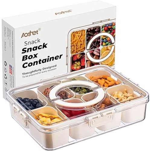 Snack Box Container, Dishwasher Safe Fruit Storage Containers, Divided Serving Tray with Lid for Veggie, Candy and Nuts Organizer, Snackle Charcuterie Boxes for Kids, Adults Travel, Party and Picnic
