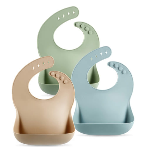 PandaEar Set of 3 Silicone Baby Bibs Waterproof, Soft, Unisex, 10-72 Months (Brown/Blue/Green)