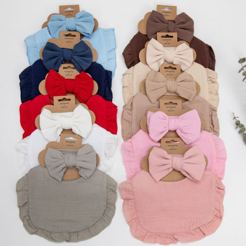 Muslin Baby Drooling Bibs with Bow Headband Unisex Soft & Absorbent Multi-Layer Baby Bibs for Drooling and Teething Boys Girls
