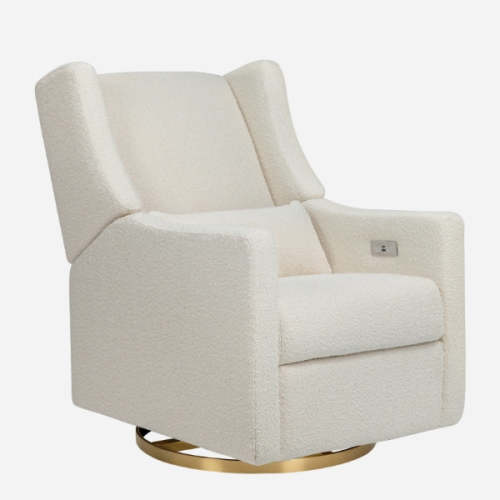 Kiwi Electronic Recliner and Swivel Glider with USB port - Ivory Boucle with Gold Base