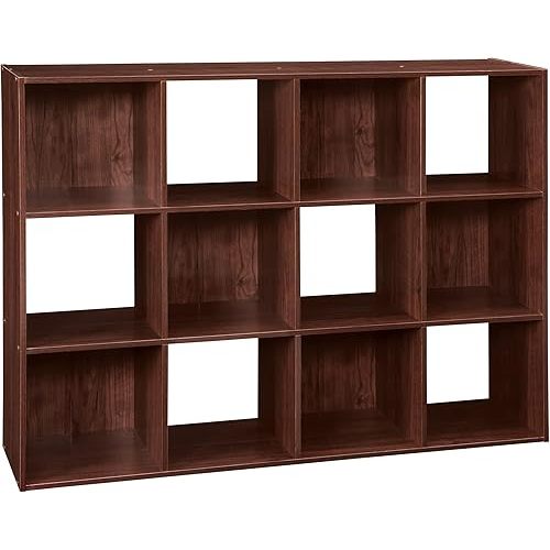 ClosetMaid Cubeicals 12 Cube Storage Shelf Organizer Bookshelf, Stackable, Vertical or Horizontal, Easy Assembly, Wood, Dark Cherry Finish