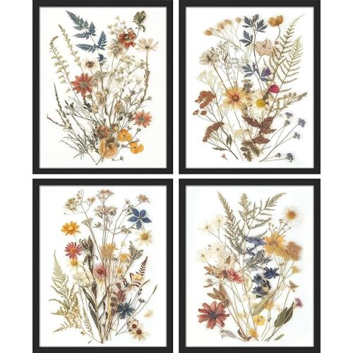 SIGNWIN Framed Poster Botanical Flower Dried Flower Nature Illustration Decorative Country/Farmhouse Rustic Cozy Zen for Living Room, Bedroom, Office - 11"x14"x4 Black