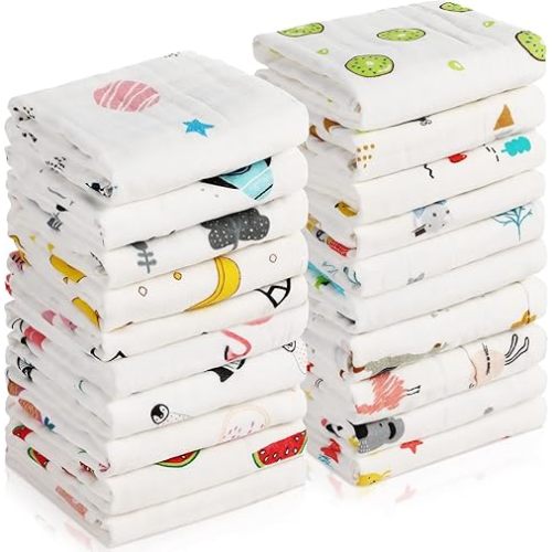 20 Pack Muslin Baby Burp Cloths 20 x 10 Inches Cotton Towel Washcloths