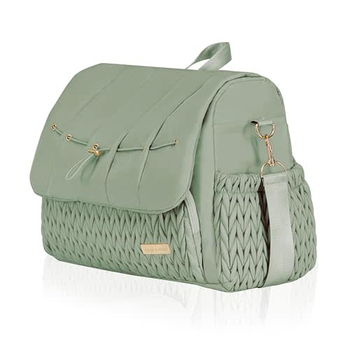 Hannah & Sophia Belle Convertible Baby Diaper Backpack & Bag in Sage Green, Large Size, Dual Sided Water Resistant Changing Mat Included, Detachable Shoulder Straps, Easy To Use