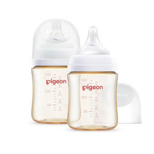Pigeon PPSU Nursing Baby Bottle Wide Neck, Anti-Colic, Streamlined Body, Natural Feel, Easy to Clean, 5.4 Oz(Pack of 2), Includes 2pcs SS Nipples (0m+)