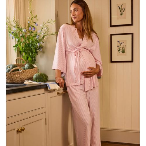 LAKE | Women | DreamModal Pajamas | Parisian Green Pencil Stripe Maternity Kimono Bundle