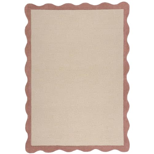Anthrofy Bonnie Scallop Area Rug – 5’ x 8' – Handmade Wool Area Rugs – Pink – Rugs for Living Room, Bedroom – Anti-Skid – Carpets with Non-Slip Natural Backing with 100% Cotton