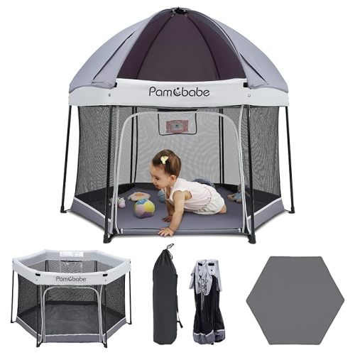 Baby Playpen with Sun Protection Canopy - Indoor & Outdoor Play Yard for Babies and Toddlers - Baby Tent with Zipper Door