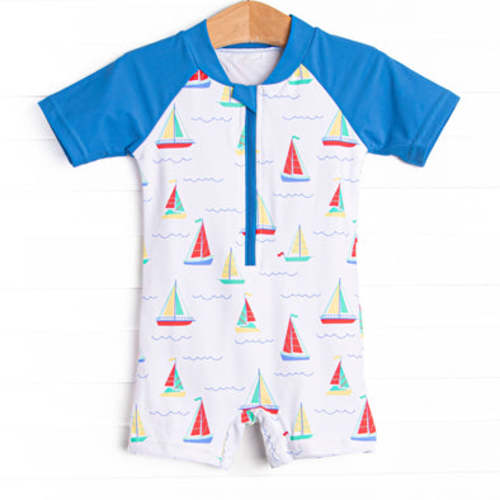 Boat Day Breeze One Piece Rash Guard, Blue – Stitchy Fish
