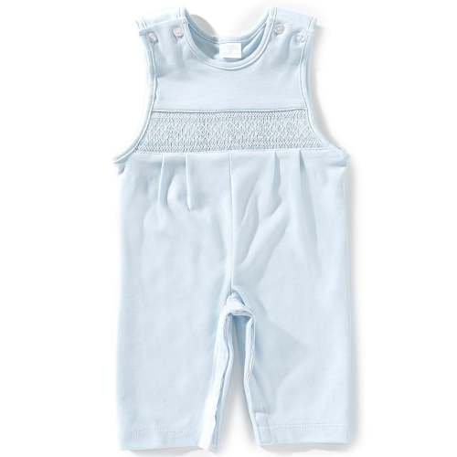 Edgehill Collection Baby Boys Solid Pima Cotton Hand Smocked Jon Jon Romper