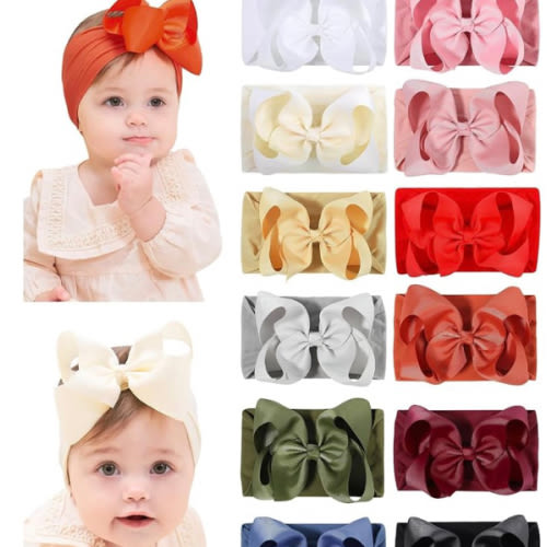 doboi Baby Girl Headband - 12pcs Nylon Hair Accessories with Big Ribbon Bows, Soft Lightweight Headbands for Baby Girls Infant Newborn Toddler