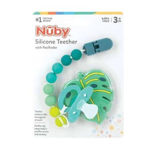 Nuby Silicone Teether With Silicone Bead Pacifinder - Tropical Leaf