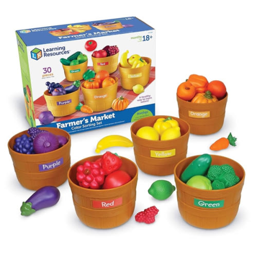 Learning Resources Farmer's Market Color Sorting Set - Play Food for Kids, Toddler Learning Toys, Grocery and Kitchen Play Toys