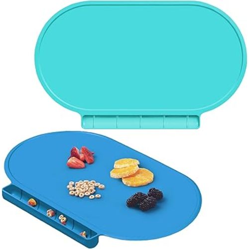 Silicone Placemat for Baby, Silicone Baby Toddlers Non-Slip Tablemats Stain Resistant Anti-Skid Reusable Dishwasher Safe Table Mats, Portable Food Mat Travel (Blue/Baby Blue)