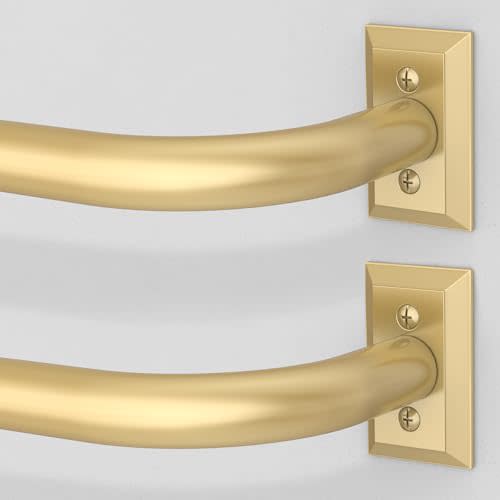 Gold Curtain Rods 2 Pack, Heavy Duty Wrap Around Curtain Rod for Windows 48 to 84 Inch, Adjustable Decorative Blackout Drapery Pole, Modern Room Darkening Rod for Blackout Curtains, Brass