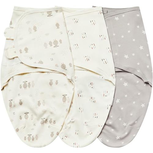 insular Baby Swaddle Wrap, Swaddle Blanket for Newborn and Infant, Adjustable Swaddling Set for Boy and Girl, Soft Cotton Baby Sleep Sack 3 Pack, Beige Sheep, Small(0-3 Month)