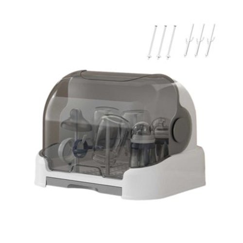 2025 Large Baby Bottle Organizer with Cover ＆ Removable Drain Tray, Dustproof Portable Baby Bottle Drying Rack Reusable Bottle Rack Holder Storage