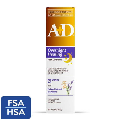 A+D Overnight Healing Diaper Rash Ointment for Baby, Soothes, Protects & Relieves Overnight, 3.6oz