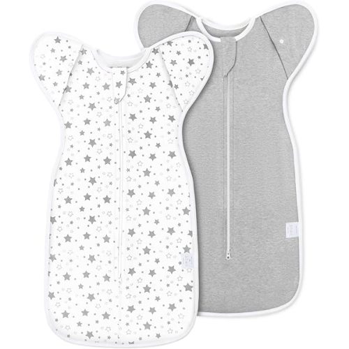 2-Pack Newborn Swaddle Sleep Sack - Baby Swaddle Sack 0-3 Months, Arms Up Swaddle for Newborns, Transitional Swaddle with Cuff Removable Design, Gray Stars Swaddle with 2-Way Zipper