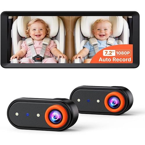 LUCKVIEW Dual Car Camera Baby Monitor with Recording for 2 Kids