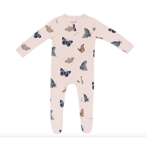 Kyte Baby Zippered Footie | Blush Butterfly