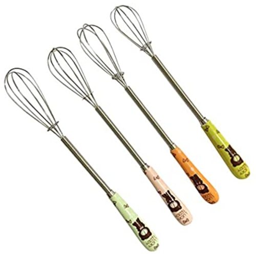 Verdental Mini Whisk Stainless Steel Dough Whisk Non Stick Hand Tiny Balloon Wire Whisk for Cooking Ceramic Matcha Whisk Tea Whisk Sets (4 Pcs) - Multicolor