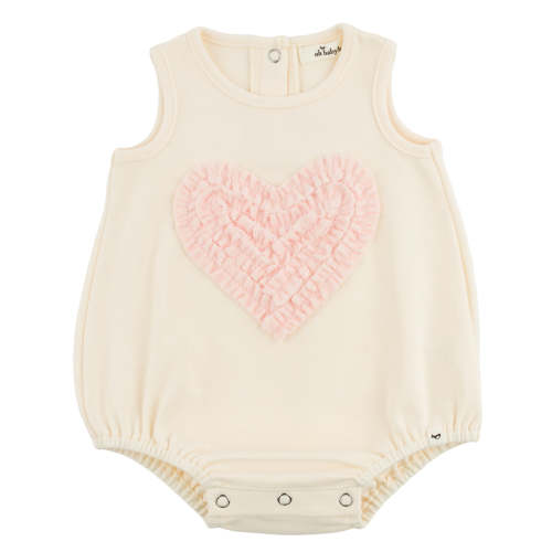 oh baby! Bubble - Terry Pink Ruffle Heart Applique - Milk