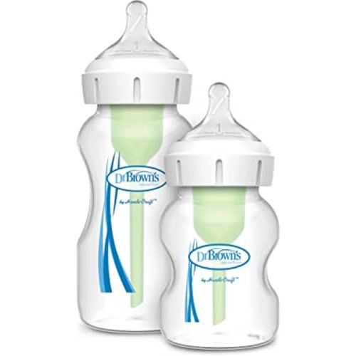 Dr. Brown’s Natural Flow® Anti-Colic Options+™ Wide-Neck Baby Bottle 9 oz/270 mL and 5oz/150 mL, with Level 1 Slow Flow Nipple, 2 Pack, 0m+