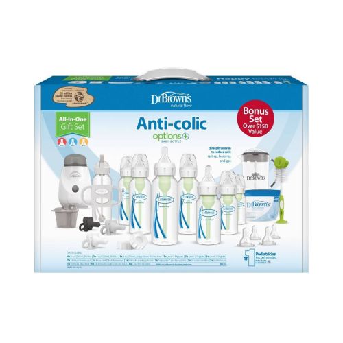 Dr. Brown's Anti-Colic Options+ All-In-One Baby Bottle and Bottle Warmer Newborn Feeding Gift Setb - 38ct