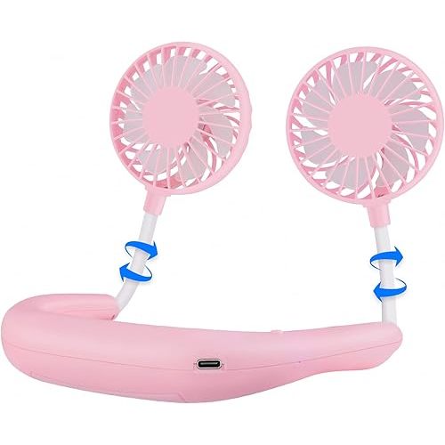 Portable Neck Fan 2500 mAh Rechargeable USB Hands-Free Mini Face Cooling Personal Double Headed Rotatable Small Fan for Working Office Reading Traveling Outdoor Sport