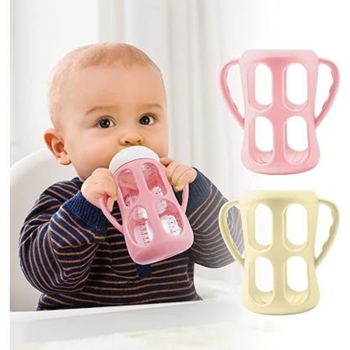 2 Pack Silicone Bottle Sleeves with Handles for Philips Avent Natural Baby Bottles 9 oz/8 oz, Avent Glass Bottle Sleeve-Food Grade, BPA Free, Easy Grip Baby Bottle Holder, Dishwasher/Heaters Safe