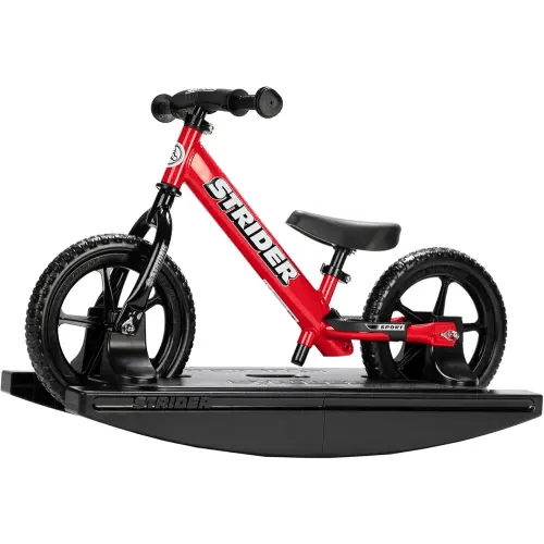 Strider 12” Sport Bike + Rocking Base - Helps Teach Baby How to Ride a Balance Bicycle - for Kids 6 Months to 4 Years - Easy Assembly & Adjustments
